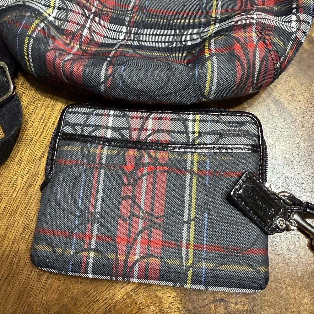 Coach poppy glitter tartan plaid crossbody purse bag and wallet wristlet Set Y2K